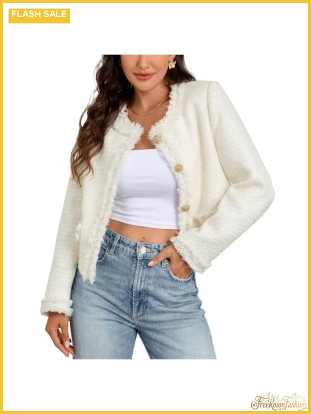 Cropped Tweed Jacket Wool Blend Business Casual Blazer